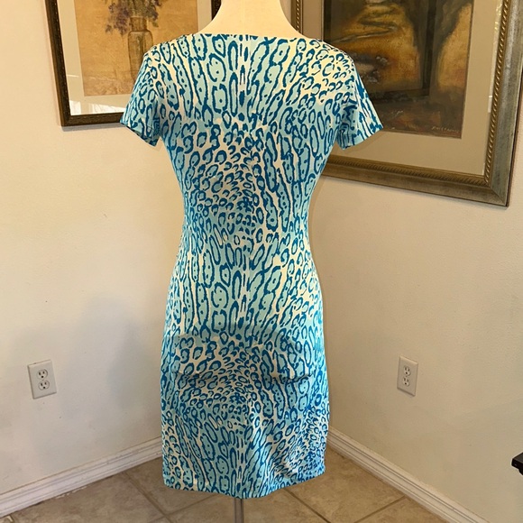 JB by JULIE BROWN NYC Blue/White Leopard Print V-Neck Dress Size Small - Picture 8 of 11